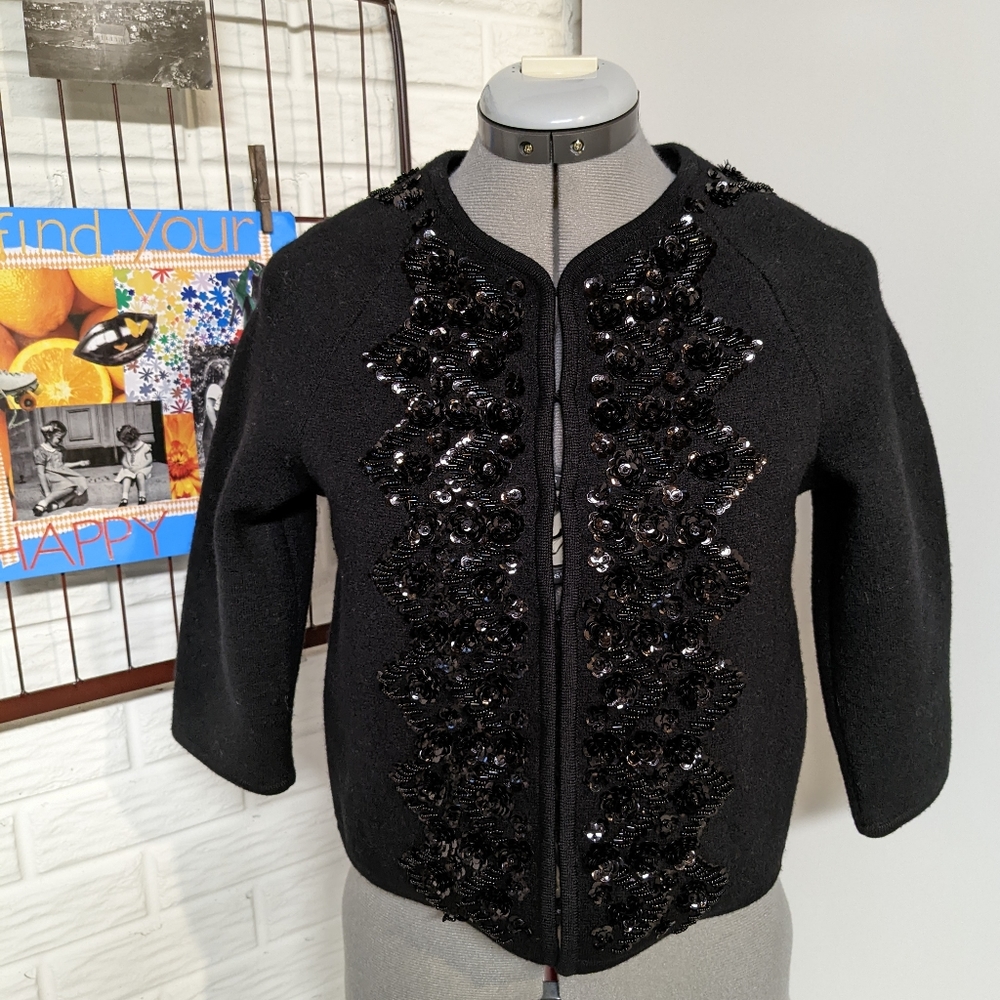 Black Elevenses Anthropologie wool bolero sweater size XS
